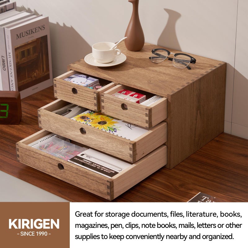 Kirigen Wood Desktop Storage Cabinet/Workspace Document Office necessity Organizer with 4 Drawers/Home,office Letter Mail Sorter with 3 levels/Hold Makeup Box (BR, 3-layer &4 drawers) Dark brown - Image 3